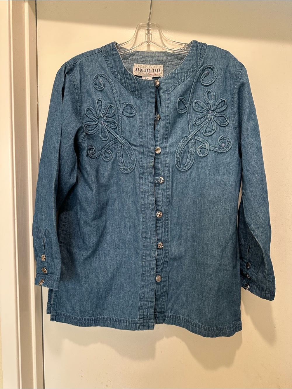 Vintage Bedford Fair Embroidered Denim Button-Up Jacket - Blue